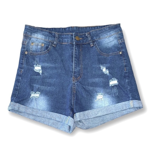 Shein Size M Ripped Cat Whisker Denim Shorts Cotton Polyester Spandex - Picture 2 of 4